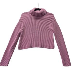 LA Hearts Pink Ribbed Turtleneck Cropped Sweater Small